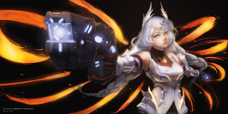 White-haired Female Warrior — Black, Dramatic, Night