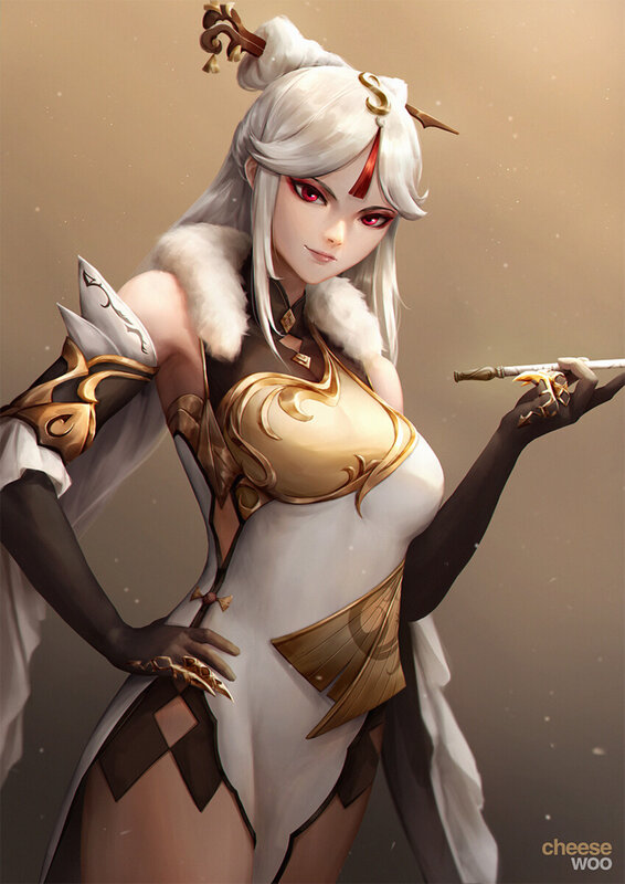 White-haired Female Warrior — White, Dramatic