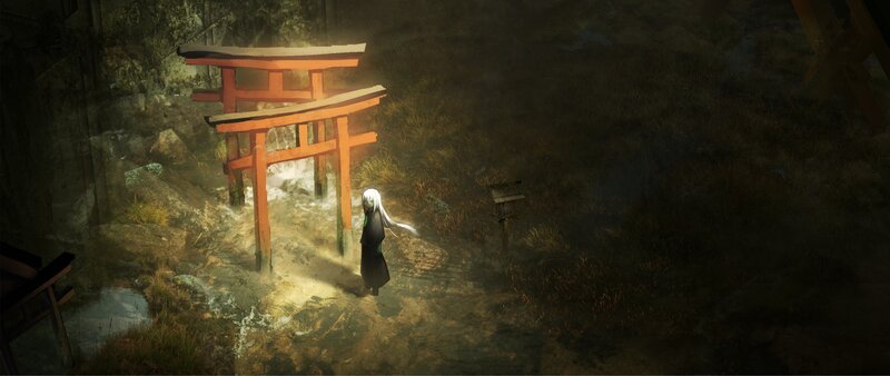 White-haired Figure at Torii