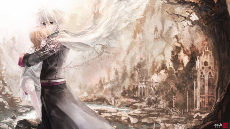 White-haired Figure Holding Child