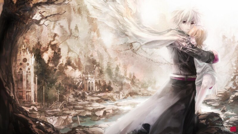 White-haired Figure Holding Child — White