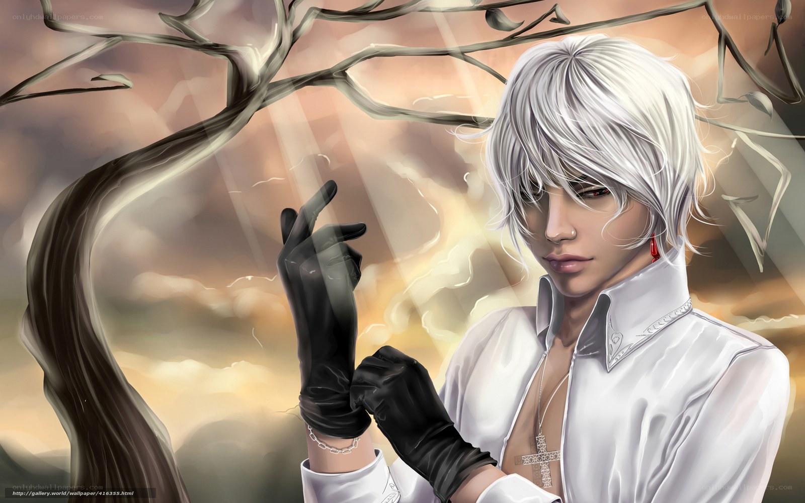 white-haired figure in black gloves
