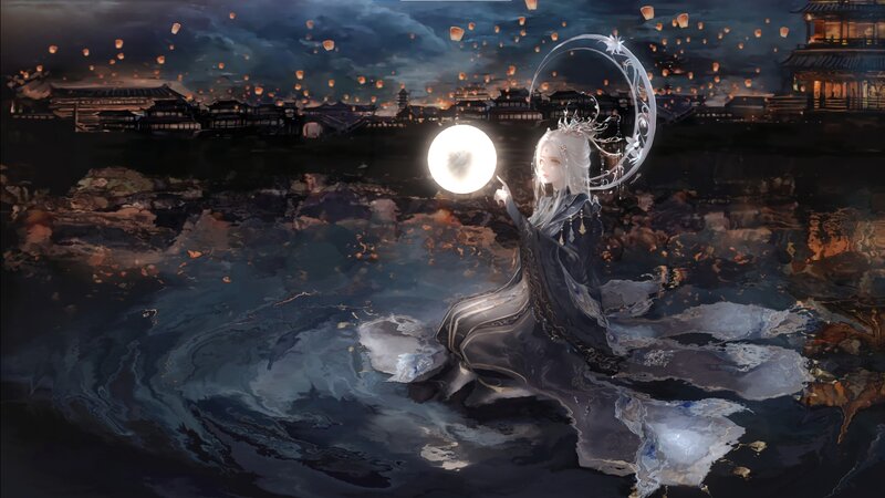 White-haired Figure in Water — Black