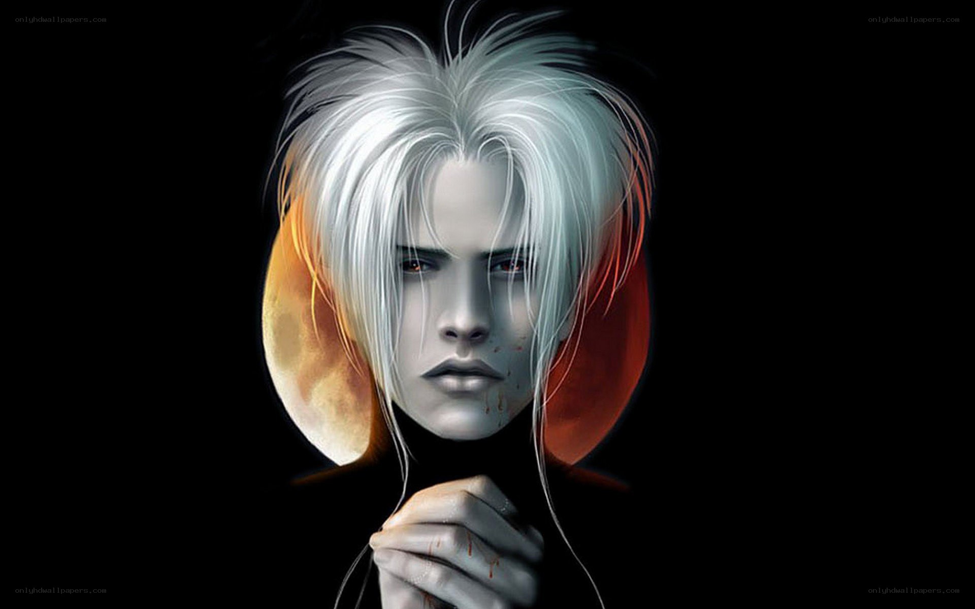 white-haired figure with blood