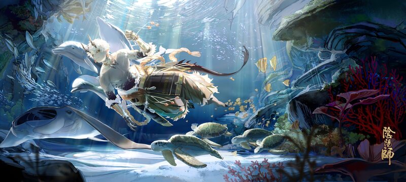 White-haired Figure with Dolphins