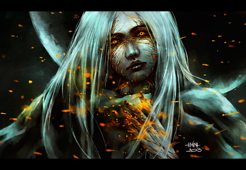White-haired Figure with Glowing Eyes