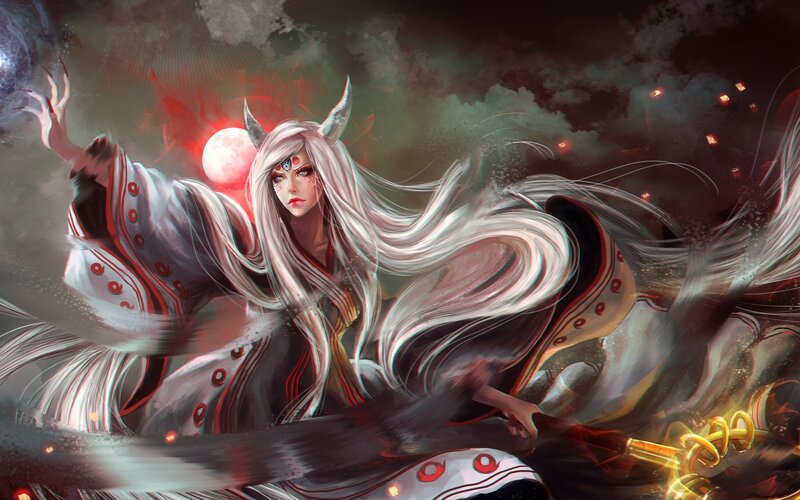 White-haired Figure with Horns — White
