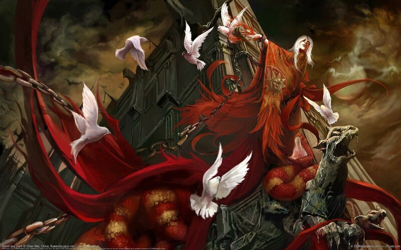 White-haired Figure with Red Cloak