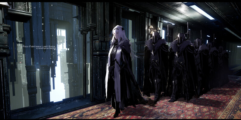 White-haired Figure with Soldiers