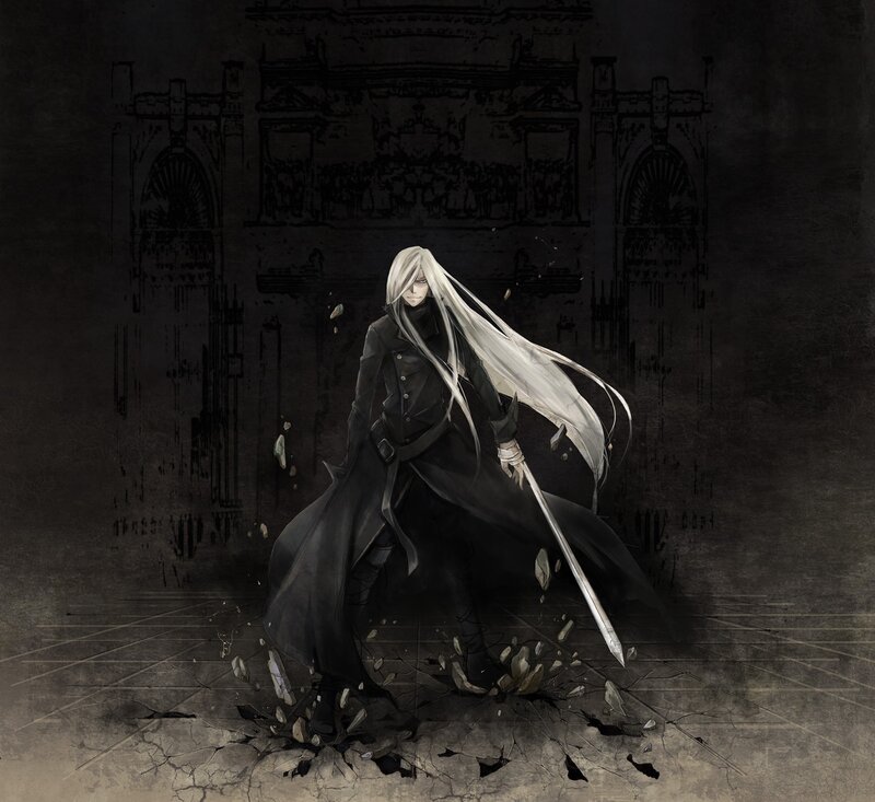 White-haired Figure with Sword — Black