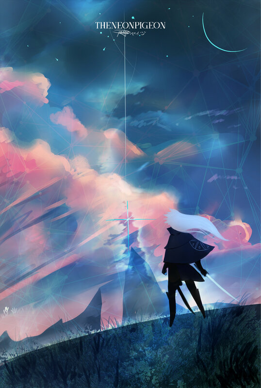 White-haired Figure with Sword — Blue