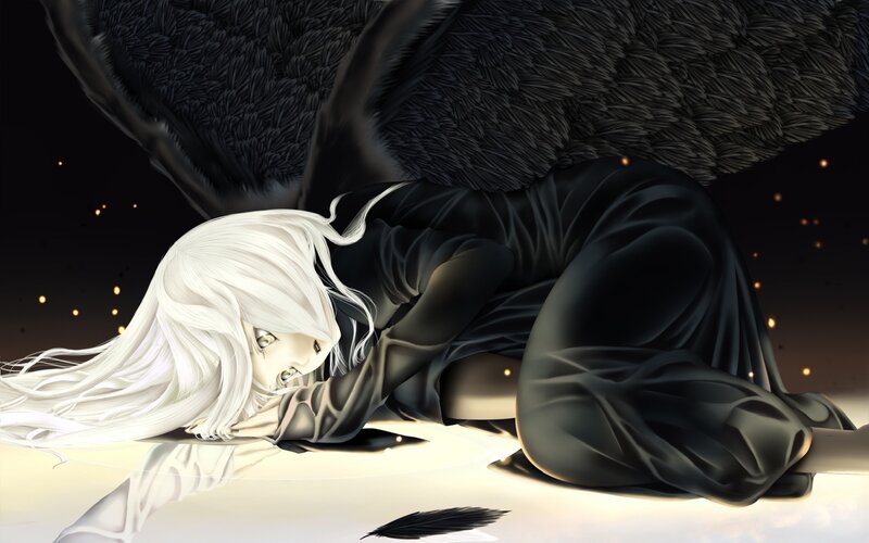 White-haired Figure with Wings — Black, Dramatic