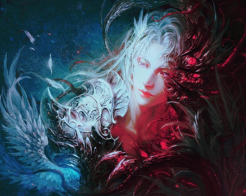 White-haired Figure with Wings — Blue