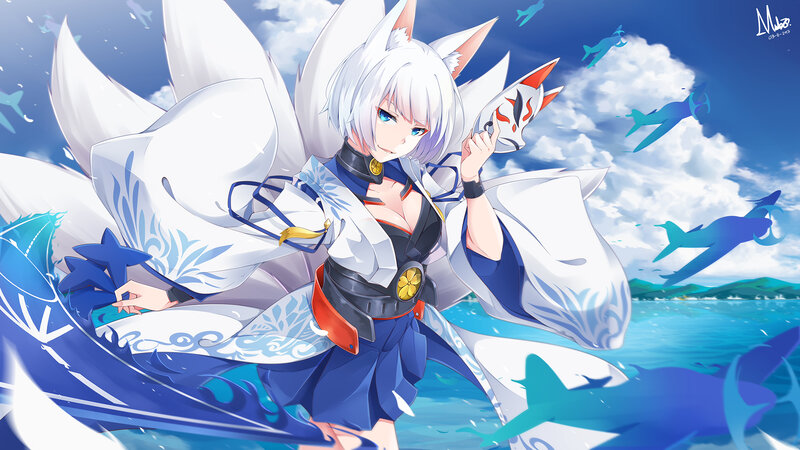 White-haired Fox Girl — Blue, Dynamic