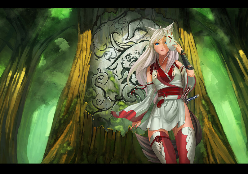 White-haired Fox Girl — Green, Serene