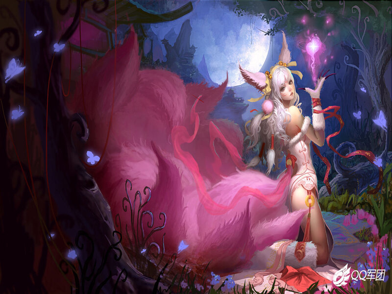 White-haired Fox Girl — Pink, Mystical