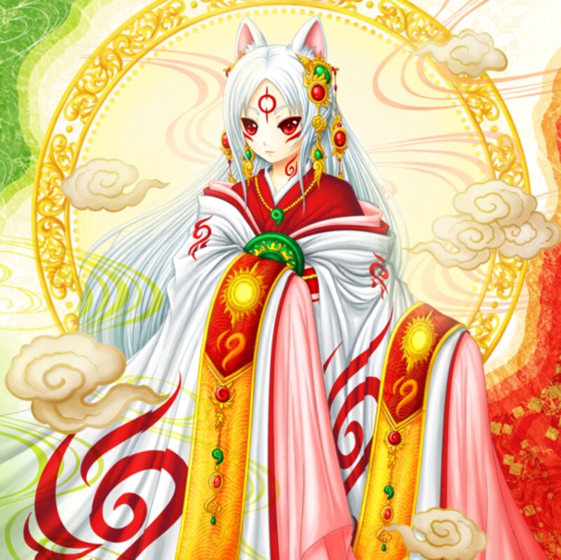 White-haired Fox Girl — Red, Serene