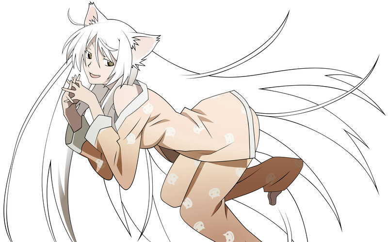 White-haired Fox Girl — White, Playful, Anime, Fox Ears, Long Hair