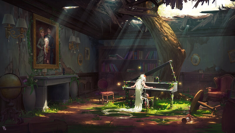 White-haired Girl at Piano