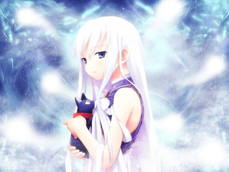White-haired Girl Holding Cat — Blue