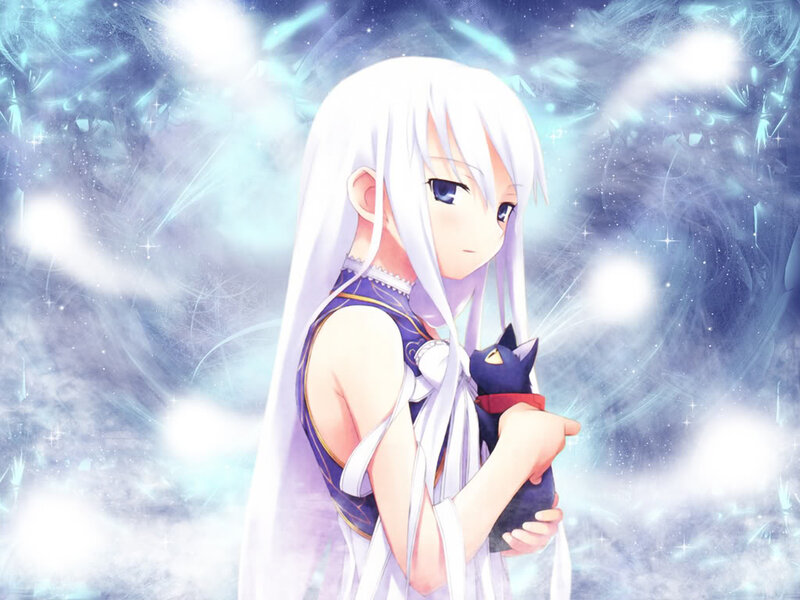 White-haired Girl Holding Cat — White