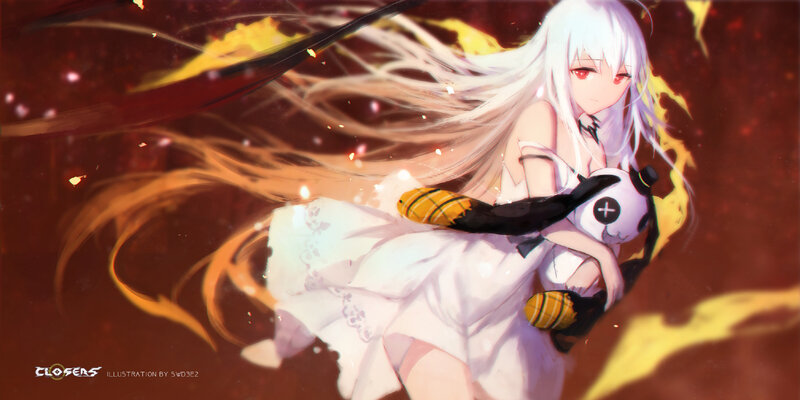 White-haired Girl Holding Doll