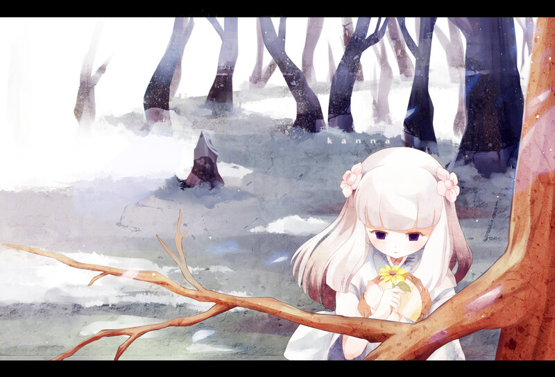White-haired Girl Holding Flower