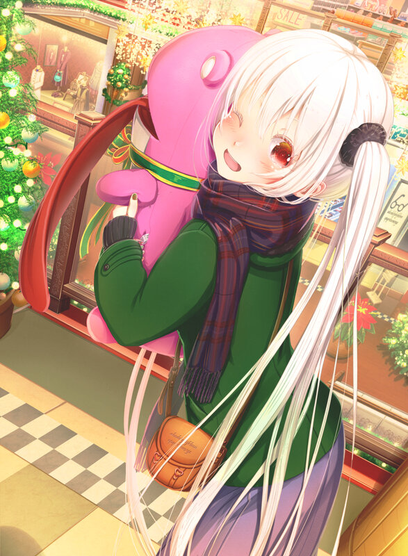 White-haired Girl Hugging Toy — Green