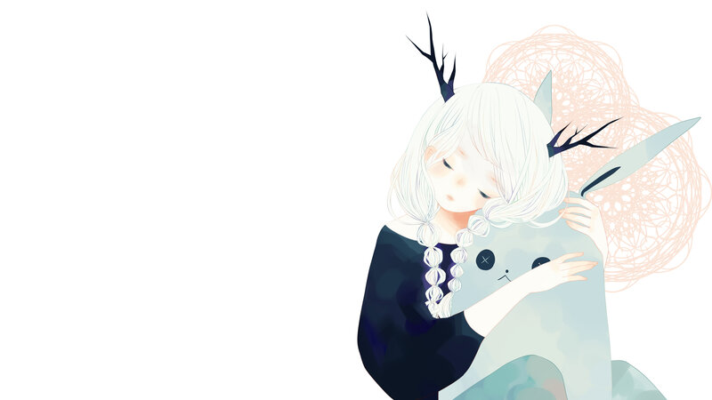 White-haired Girl Hugging Toy
