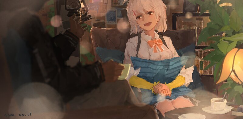 White-haired Girl in Cafe