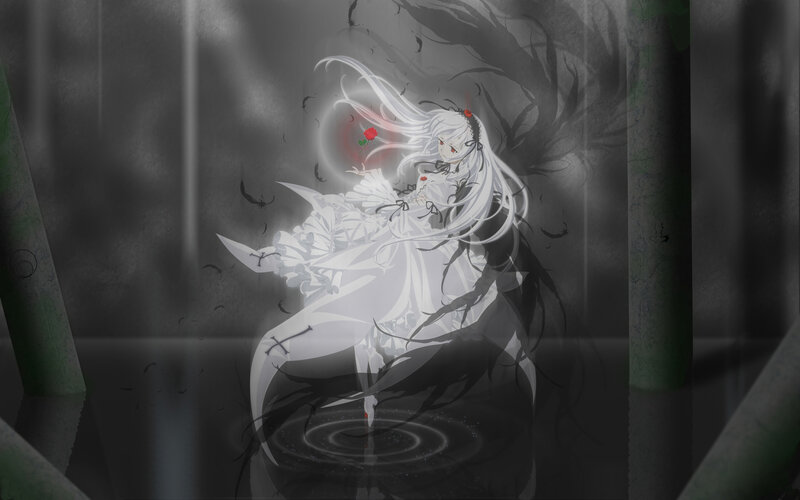 white-haired girl in dark forest