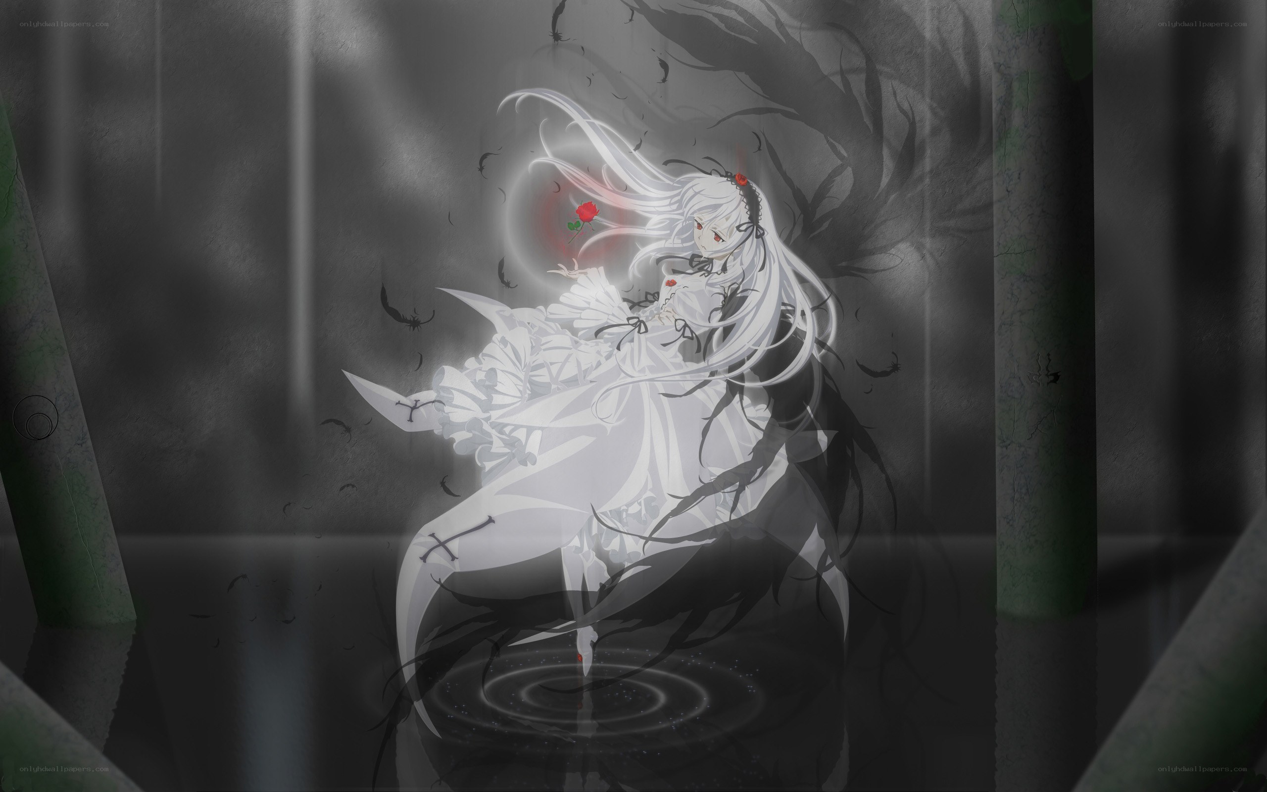 white-haired girl in dark forest
