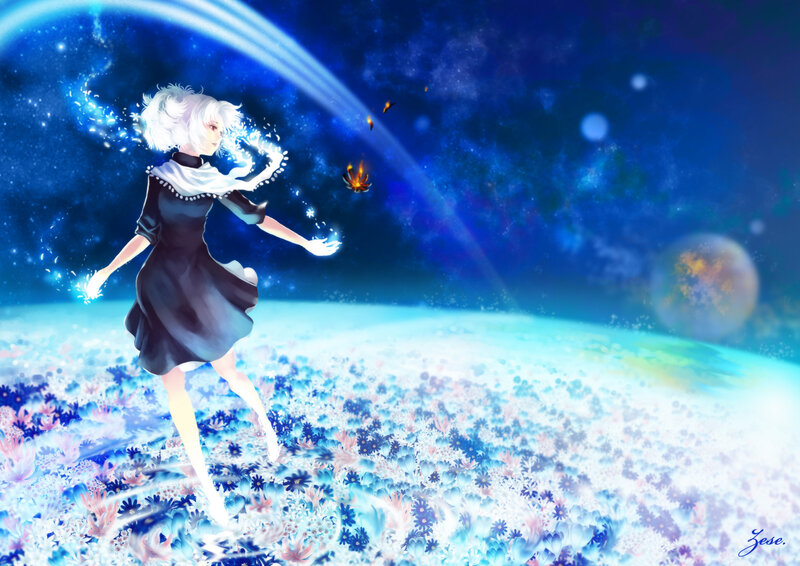 White-haired Girl in Dress — Blue, Serene, Night