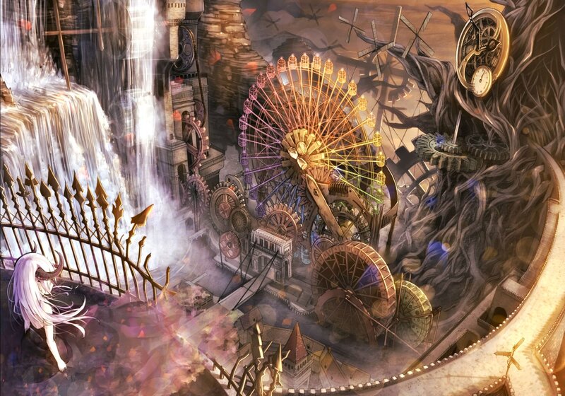 White-haired Girl in Fantasy City