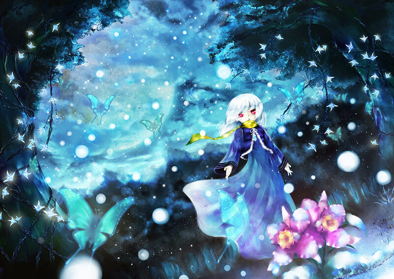 White-haired Girl in Forest — Blue