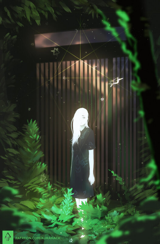 White-haired Girl in Forest — Green
