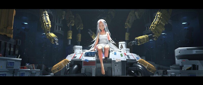 White-haired Girl on Machine