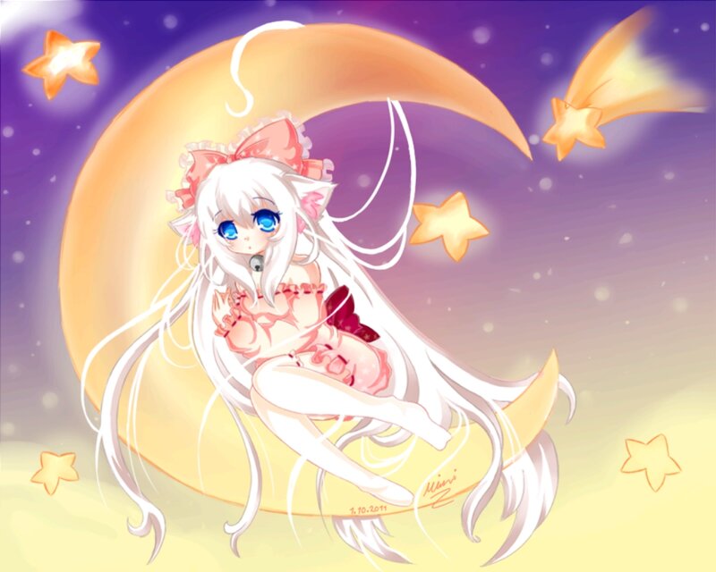 White-haired Girl on Moon