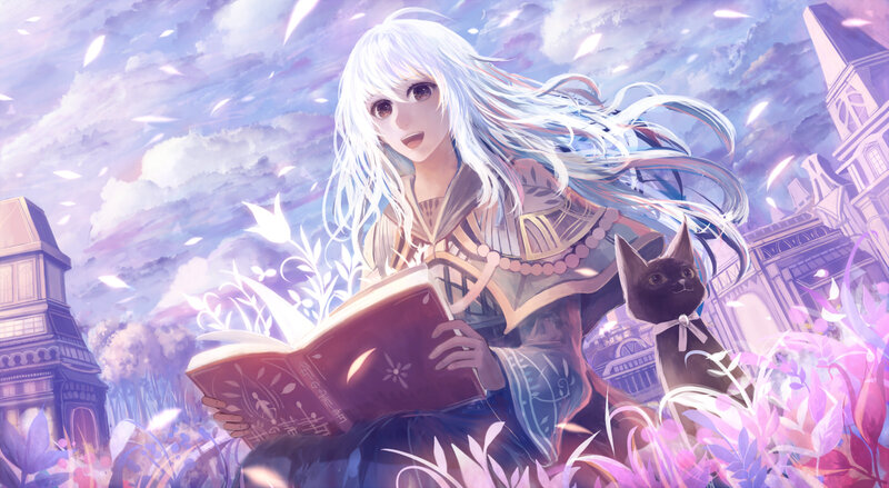 White-haired Girl Reading Book — Purple