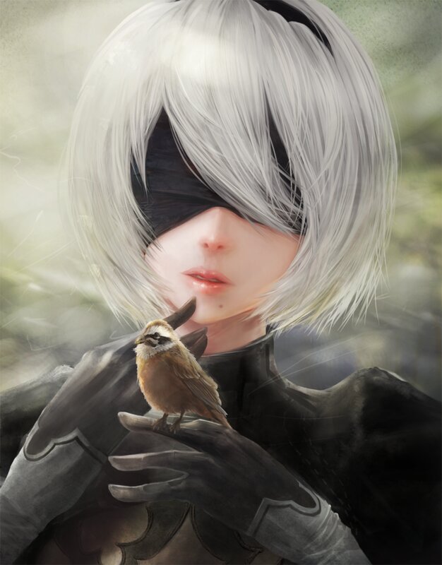White-haired Girl with Bird — Gray