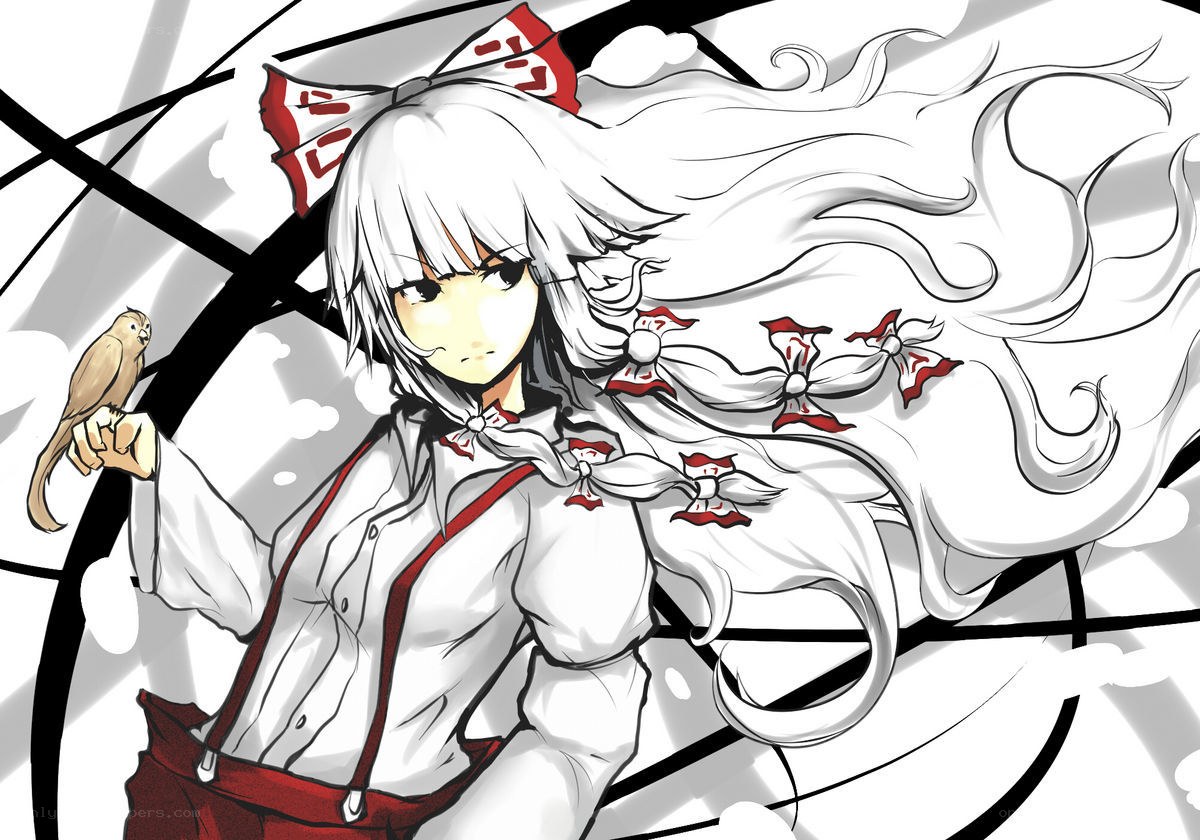 white-haired girl with bird