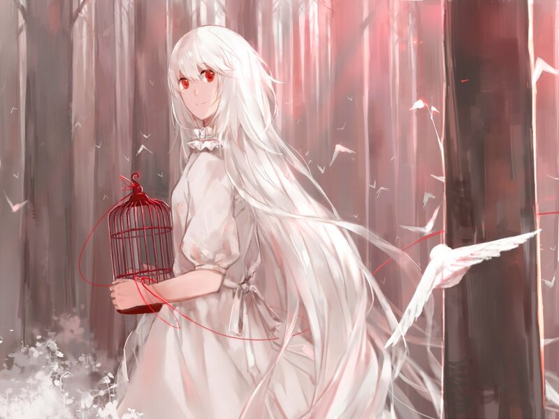 White-haired Girl with Birdcage — White