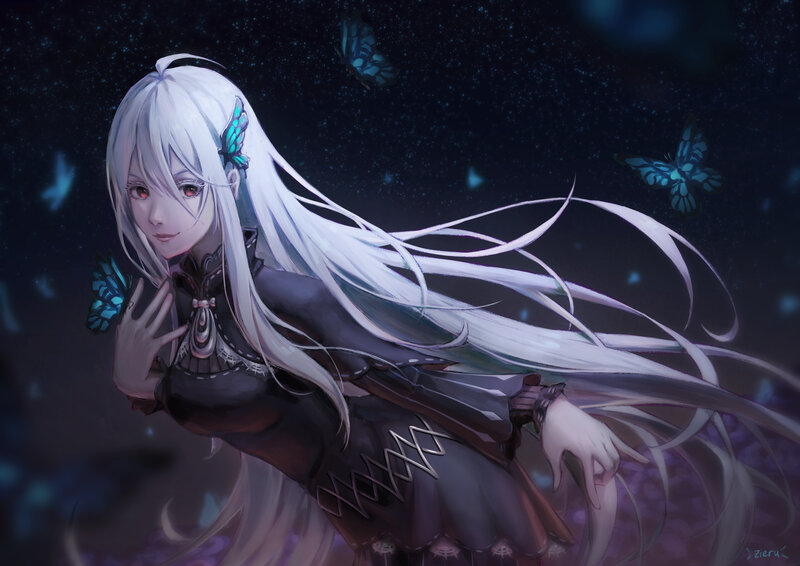 White-haired Girl with Butterflies