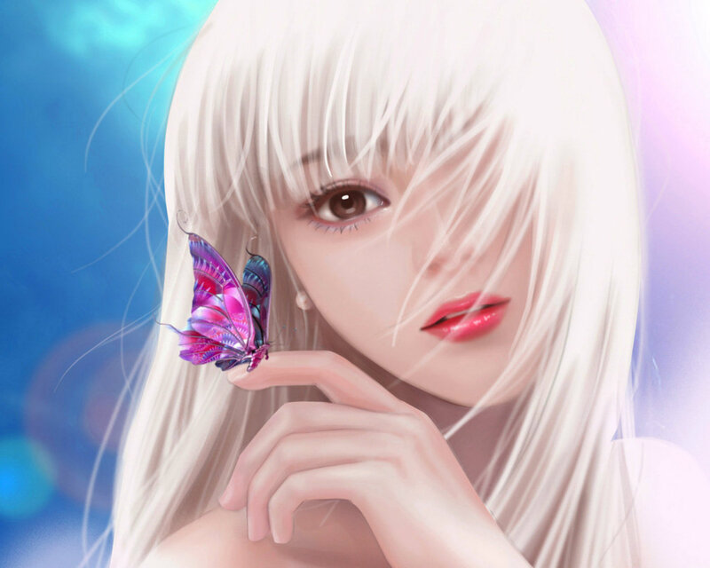 White-haired Girl with Butterfly