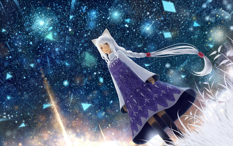 White-haired Girl with Cat Ears — Blue