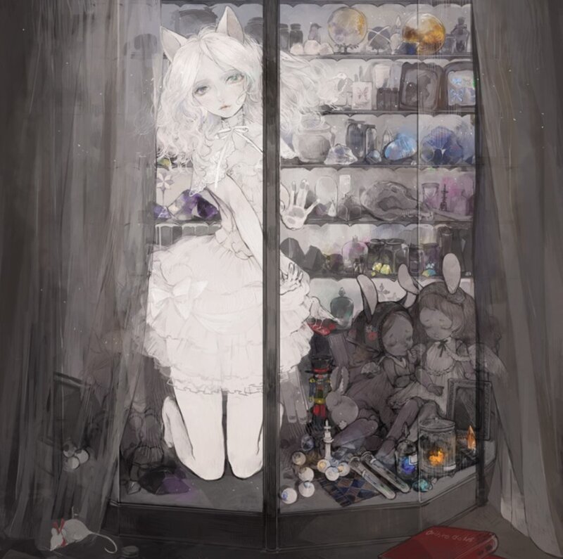 White-haired Girl with Cat Ears — Gray