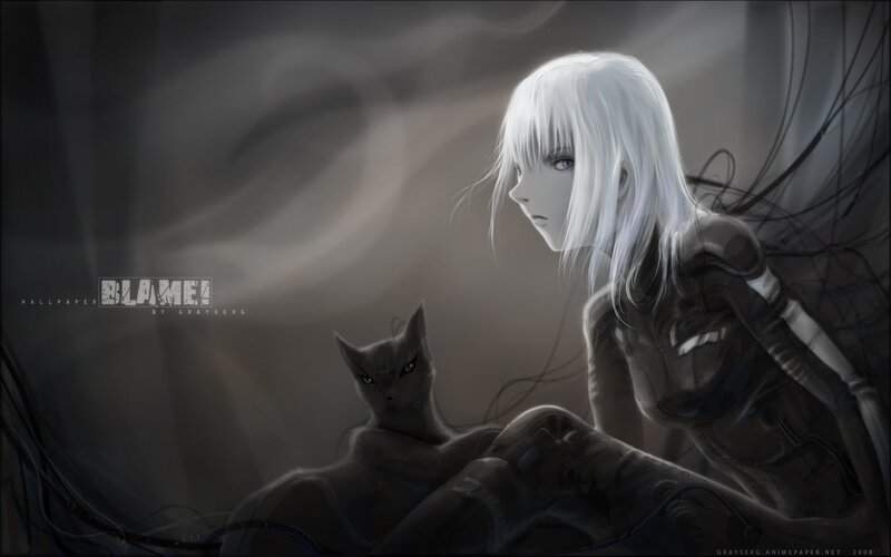 White-haired Girl with Cat — Gray
