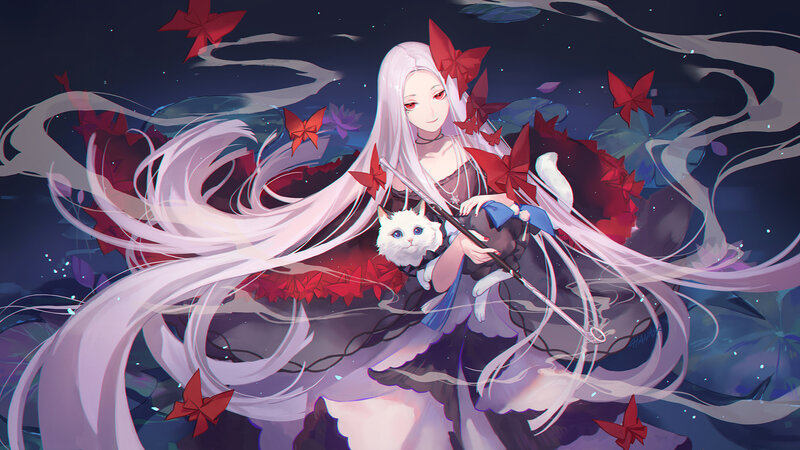 White-haired Girl with Cat — Purple
