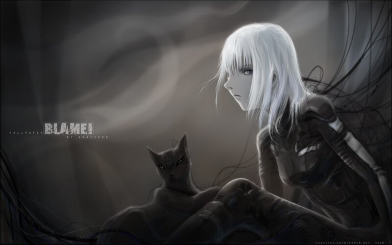 white-haired girl with cat