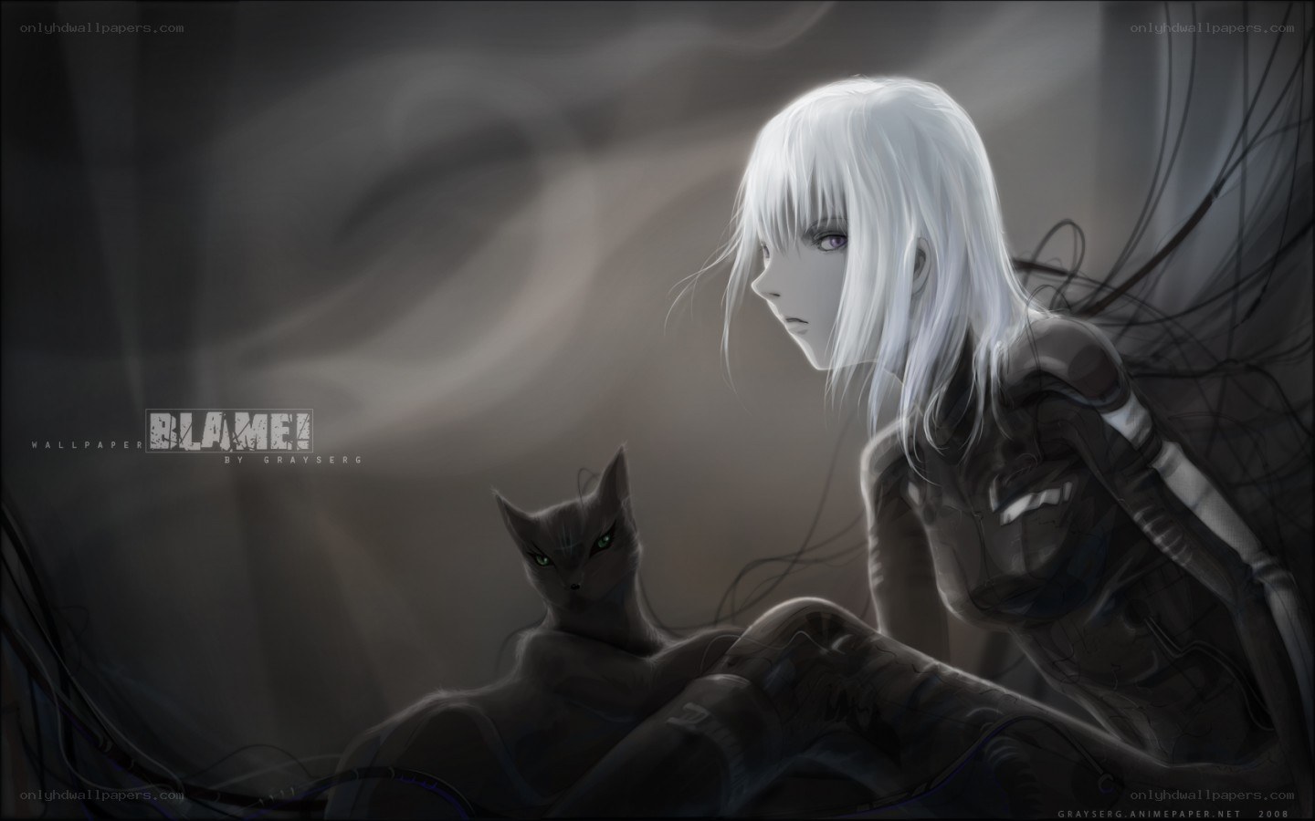 white-haired girl with cat